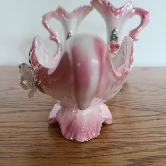 Three Piece Iridescent Lusterware Pink Bud Vase Set 3-D Capodimonte Flowers - Picture 5 of 15
